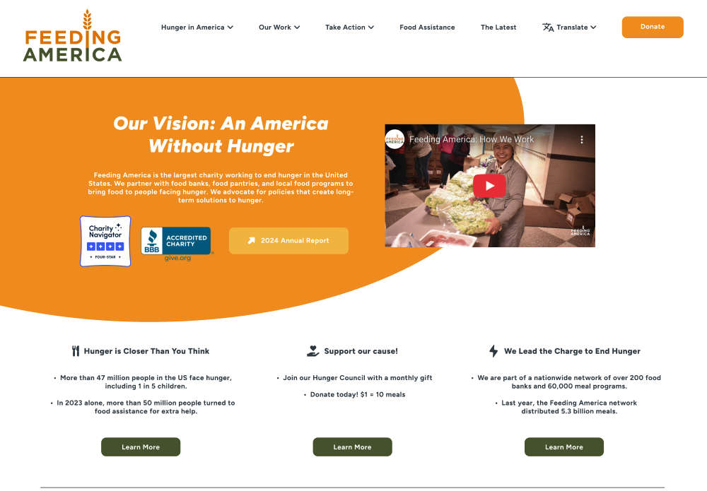 Feeding America Redesigned — hi-fi prototype of the homepage