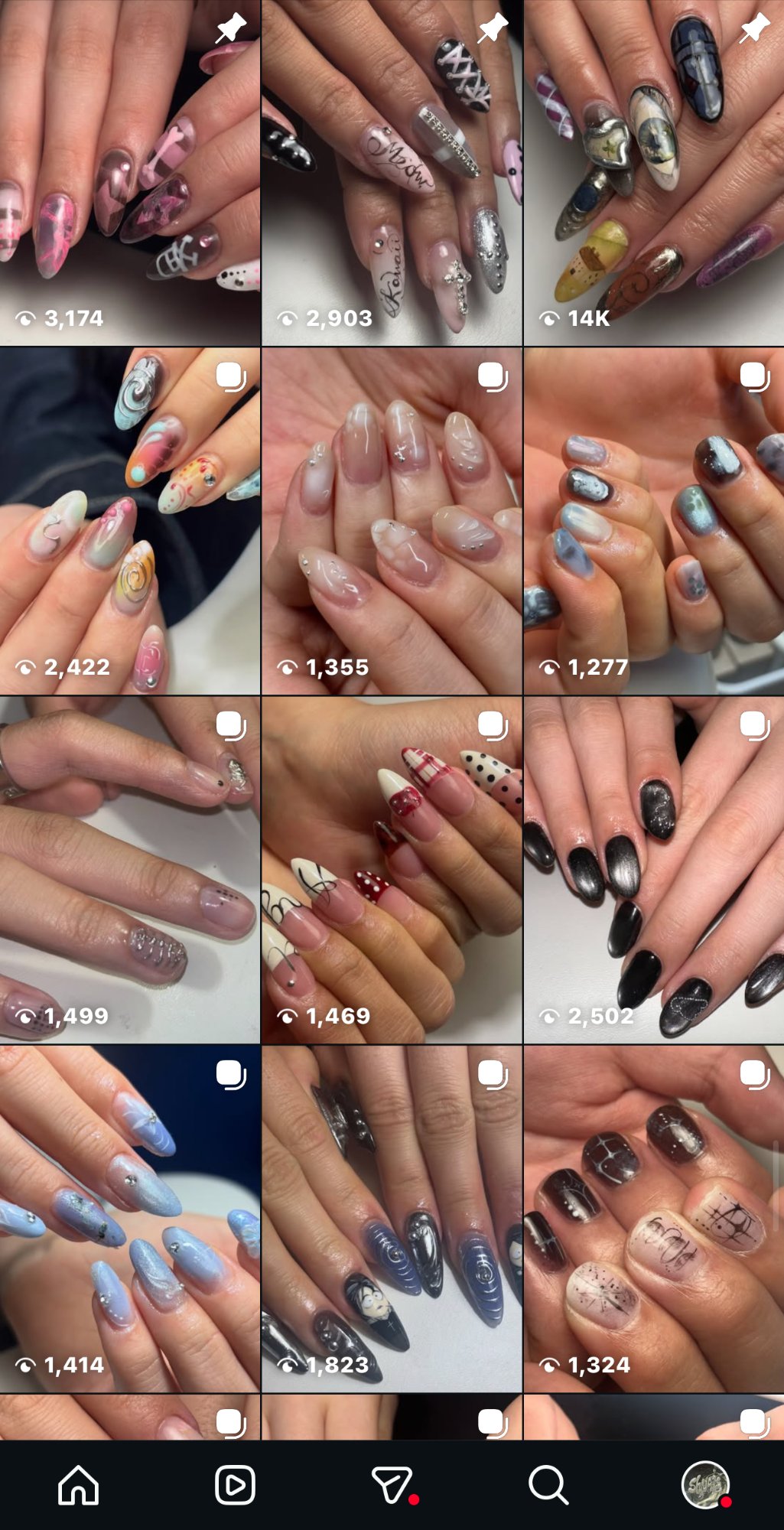 Instagram grid of nail art work